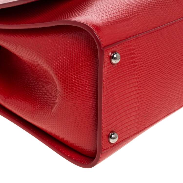 Pre Owned Dolce & Gabbana Red Lizard Embossed Leather Medium Miss Monica Top Handle Bag