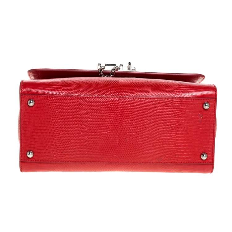 Pre Owned Dolce & Gabbana Red Lizard Embossed Leather Medium Miss Monica Top Handle Bag