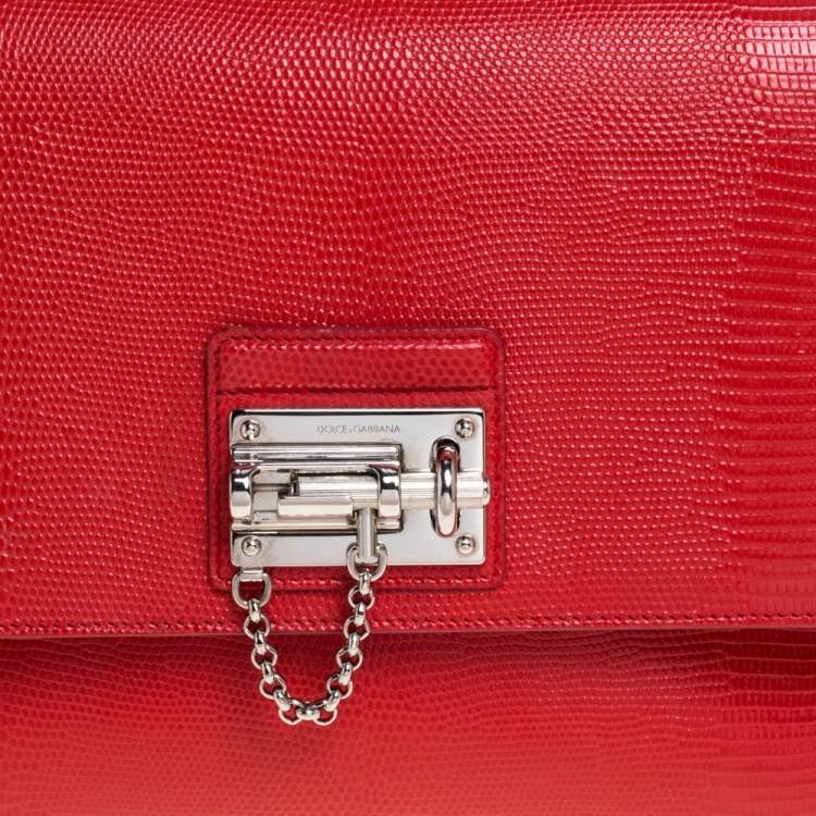 Pre Owned Dolce & Gabbana Red Lizard Embossed Leather Medium Miss Monica Top Handle Bag