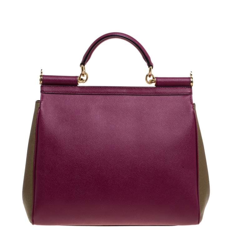 Pre Owned Dolce & Gabbana Burgundy/Olive Green Leather Large Miss Sicily Top Handle Bag