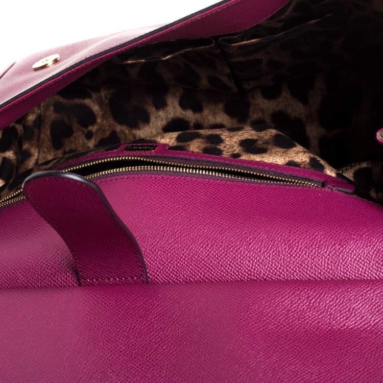 Pre Owned Dolce & Gabbana Burgundy/Olive Green Leather Large Miss Sicily Top Handle Bag