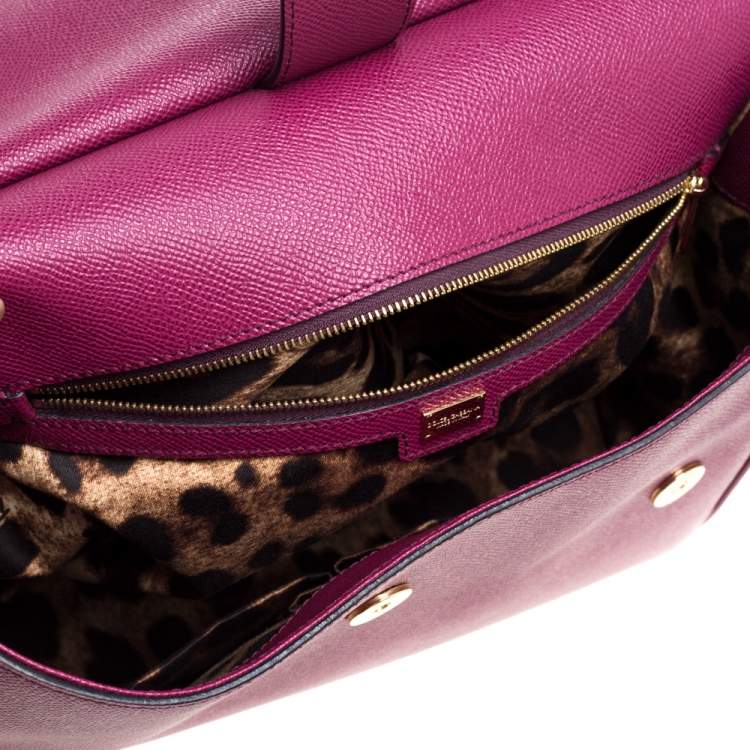 Pre Owned Dolce & Gabbana Burgundy/Olive Green Leather Large Miss Sicily Top Handle Bag