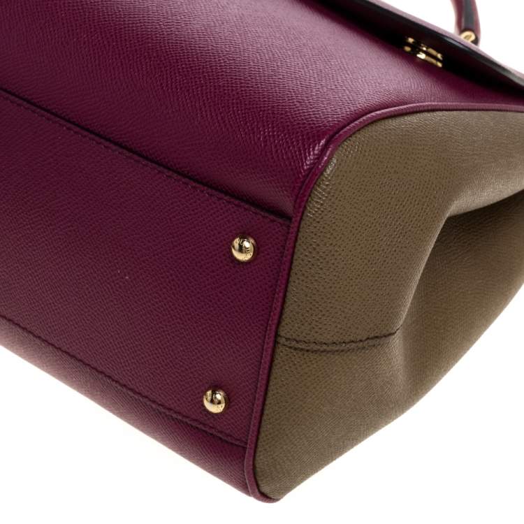 Pre Owned Dolce & Gabbana Burgundy/Olive Green Leather Large Miss Sicily Top Handle Bag