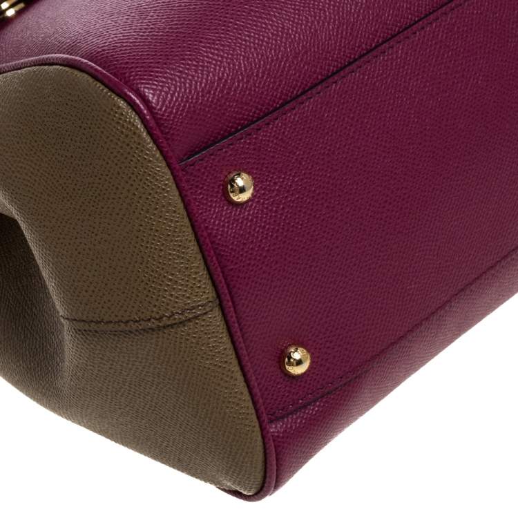 Pre Owned Dolce & Gabbana Burgundy/Olive Green Leather Large Miss Sicily Top Handle Bag