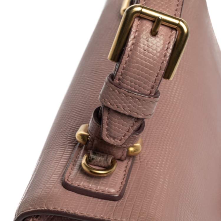 Pre Owned Dolce & Gabbana Pink Lizard Embossed Leather Medium Miss Monica Top Handle Bag