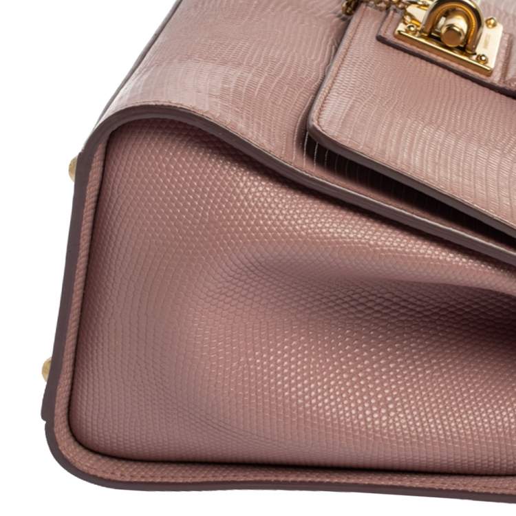 Pre Owned Dolce & Gabbana Pink Lizard Embossed Leather Medium Miss Monica Top Handle Bag