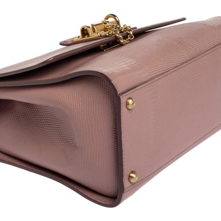 Pre Owned Dolce & Gabbana Pink Lizard Embossed Leather Medium Miss Monica Top Handle Bag