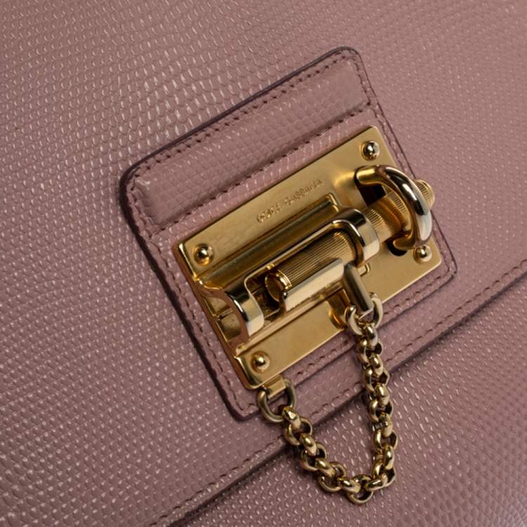 Pre Owned Dolce & Gabbana Pink Lizard Embossed Leather Medium Miss Monica Top Handle Bag