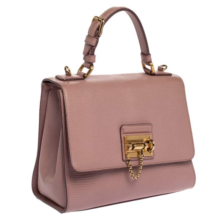 Pre Owned Dolce & Gabbana Pink Lizard Embossed Leather Medium Miss Monica Top Handle Bag