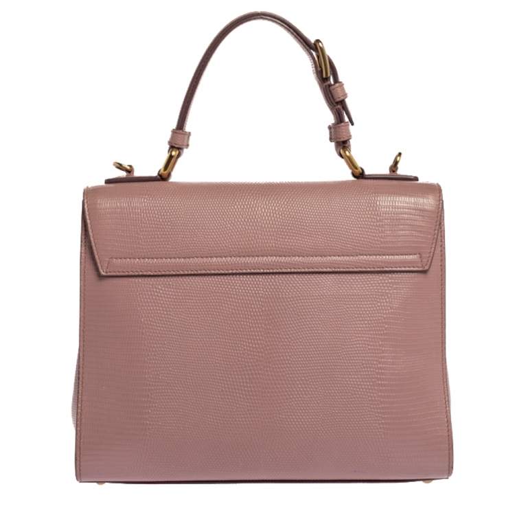 Pre Owned Dolce & Gabbana Pink Lizard Embossed Leather Medium Miss Monica Top Handle Bag