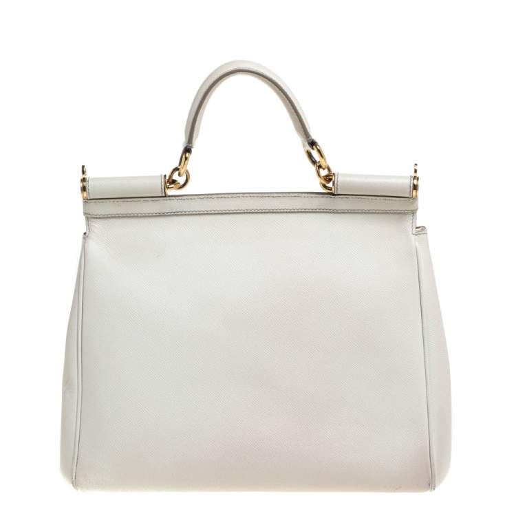 Pre Owned Dolce & Gabbana White Leather Large Miss Sicily Top Handle Bag