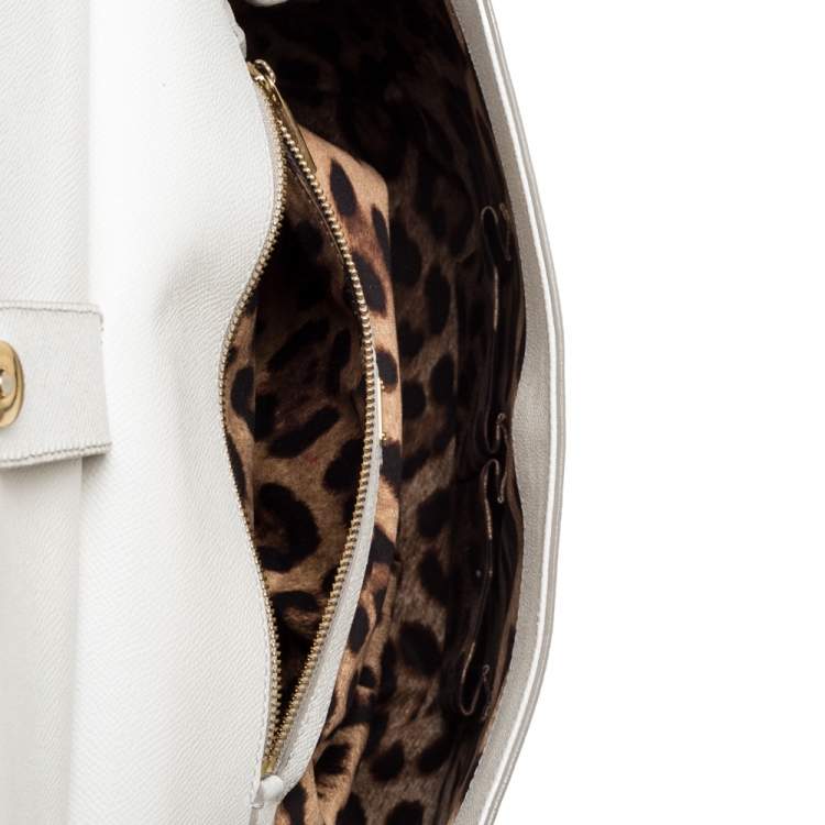 Pre Owned Dolce & Gabbana White Leather Large Miss Sicily Top Handle Bag