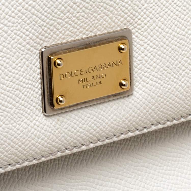 Pre Owned Dolce & Gabbana White Leather Large Miss Sicily Top Handle Bag