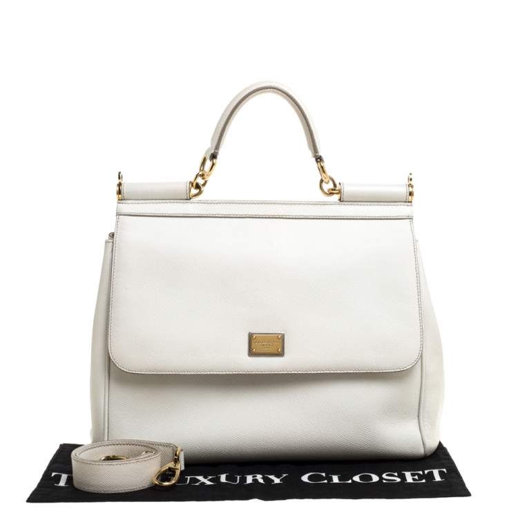 Pre Owned Dolce & Gabbana White Leather Large Miss Sicily Top Handle Bag