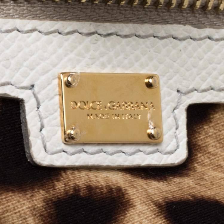 Pre Owned Dolce & Gabbana White Leather Large Miss Sicily Top Handle Bag