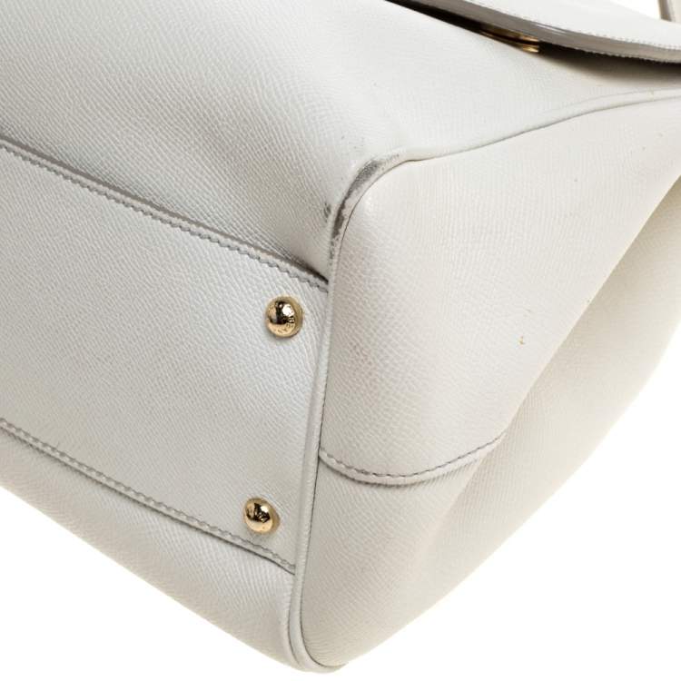 Pre Owned Dolce & Gabbana White Leather Large Miss Sicily Top Handle Bag