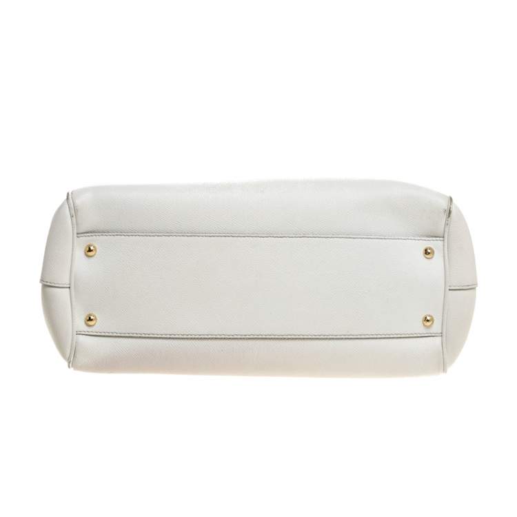 Pre Owned Dolce & Gabbana White Leather Large Miss Sicily Top Handle Bag
