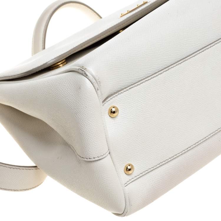 Pre Owned Dolce & Gabbana White Leather Large Miss Sicily Top Handle Bag