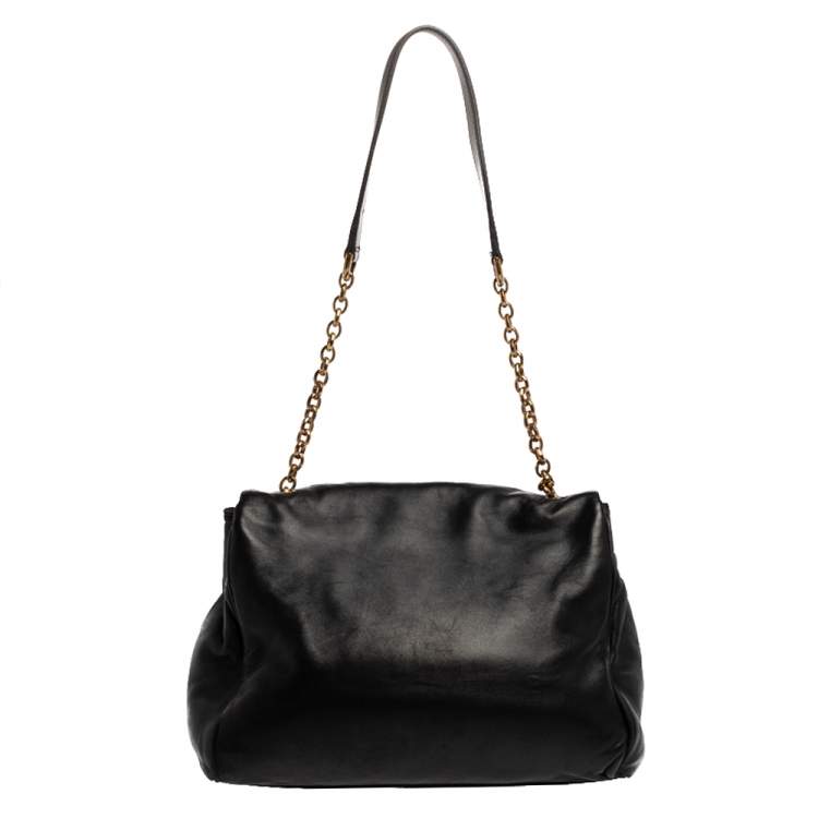 Pre Owned Dolce & Gabbana Black Leather Chain Shoulder Bags