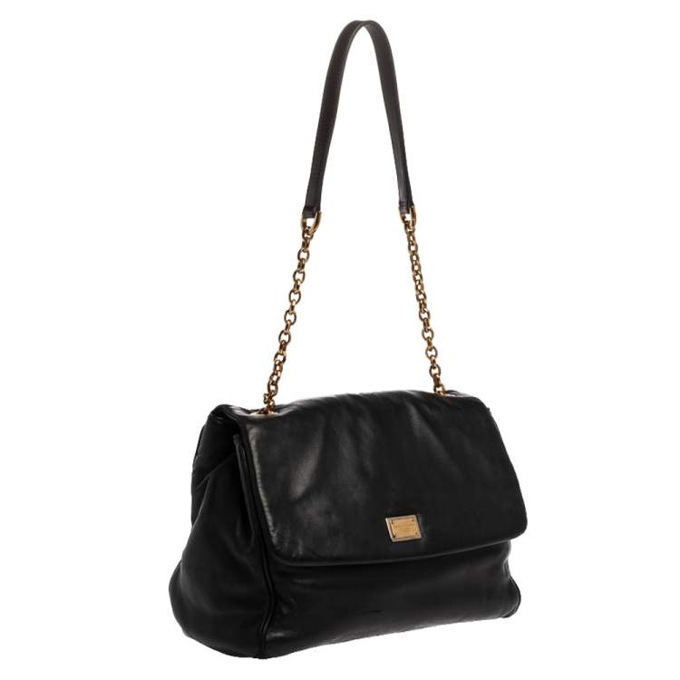 Pre Owned Dolce & Gabbana Black Leather Chain Shoulder Bags