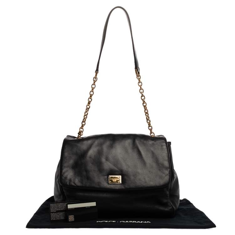 Pre Owned Dolce & Gabbana Black Leather Chain Shoulder Bags