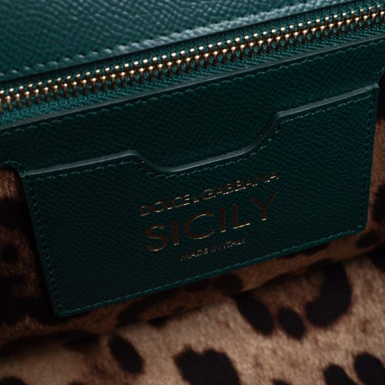 مملوكة مسبقًا Dolce & Gabbana Green Leather Medium Miss Sicily Top Handle Bag