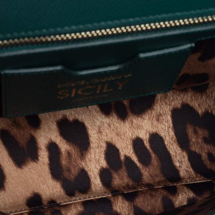 مملوكة مسبقًا Dolce & Gabbana Green Leather Medium Miss Sicily Top Handle Bag