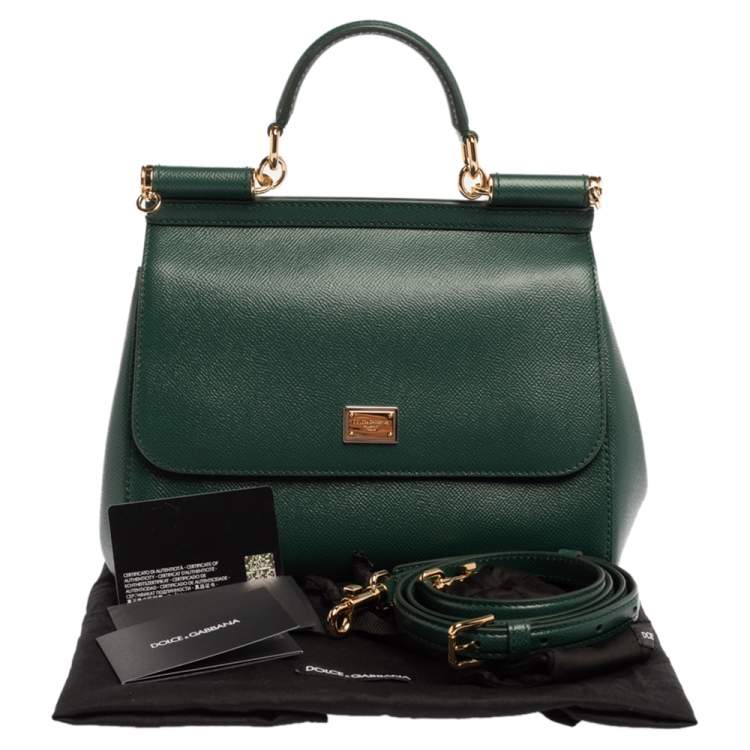 مملوكة مسبقًا Dolce & Gabbana Green Leather Medium Miss Sicily Top Handle Bag