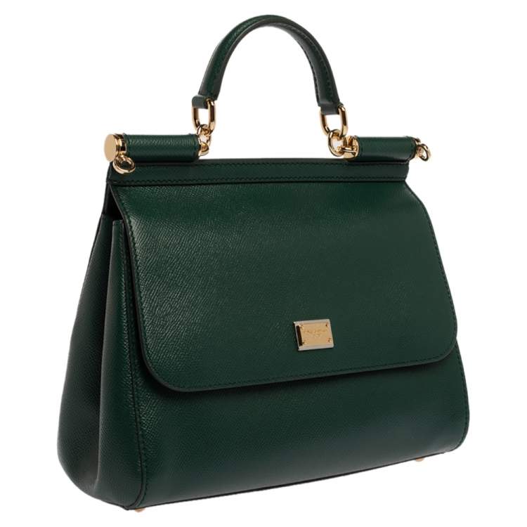 مملوكة مسبقًا Dolce & Gabbana Green Leather Medium Miss Sicily Top Handle Bag