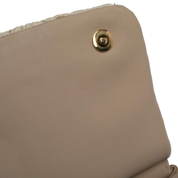 Pre Owned Dolce & Gabbana White/Beige Lace and Leather Large Miss Sicily Top Handle Bag
