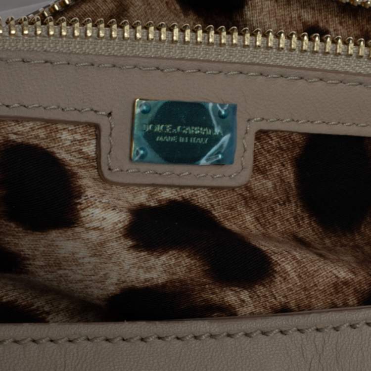 Pre Owned Dolce & Gabbana White/Beige Lace and Leather Large Miss Sicily Top Handle Bag