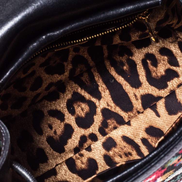 مملوكة مسبقًا Dolce & Gabbana Black Cross Stitch Fabric and Leather Padlock Top Handle Bag