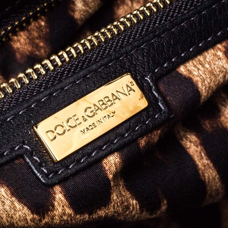 مملوكة مسبقًا Dolce & Gabbana Black Cross Stitch Fabric and Leather Padlock Top Handle Bag