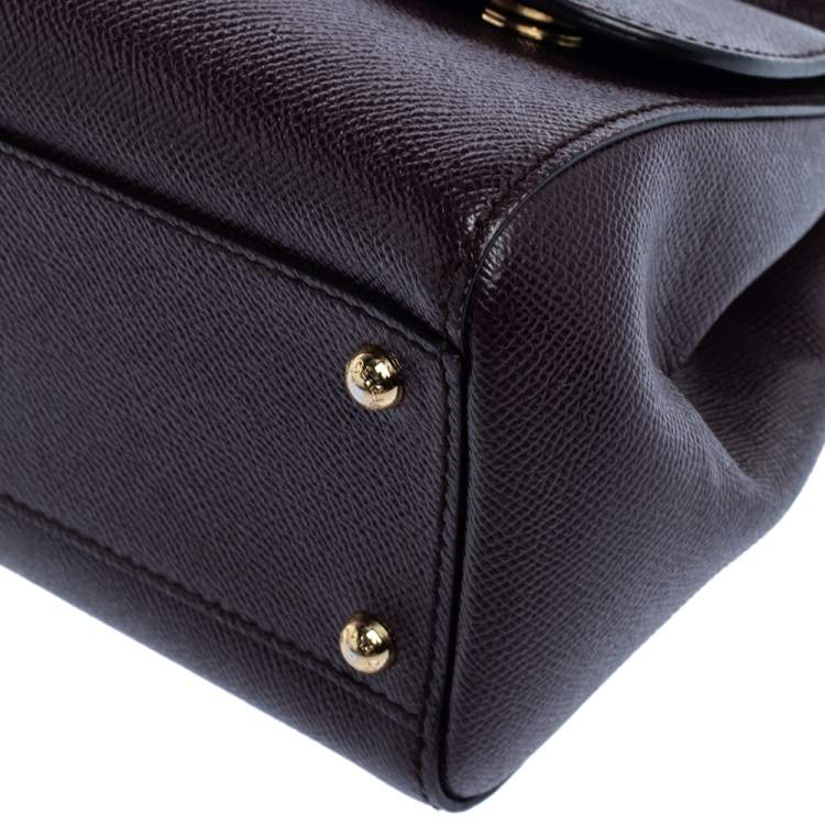 Pre Owned Dolce & Gabbana Dark Burgundy Leather Medium Miss Sicily Top Handle Bag