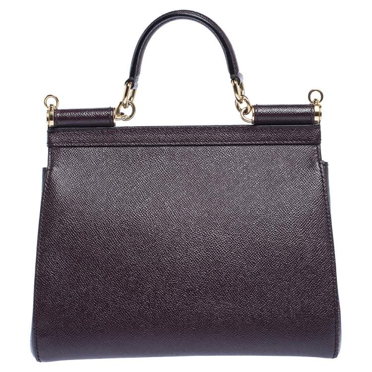 Pre Owned Dolce & Gabbana Dark Burgundy Leather Medium Miss Sicily Top Handle Bag
