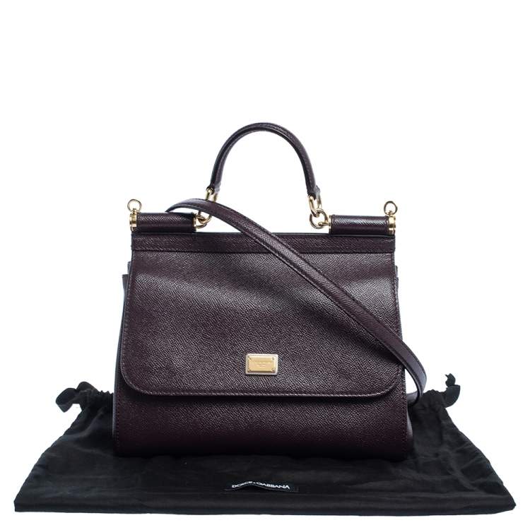 Pre Owned Dolce & Gabbana Dark Burgundy Leather Medium Miss Sicily Top Handle Bag