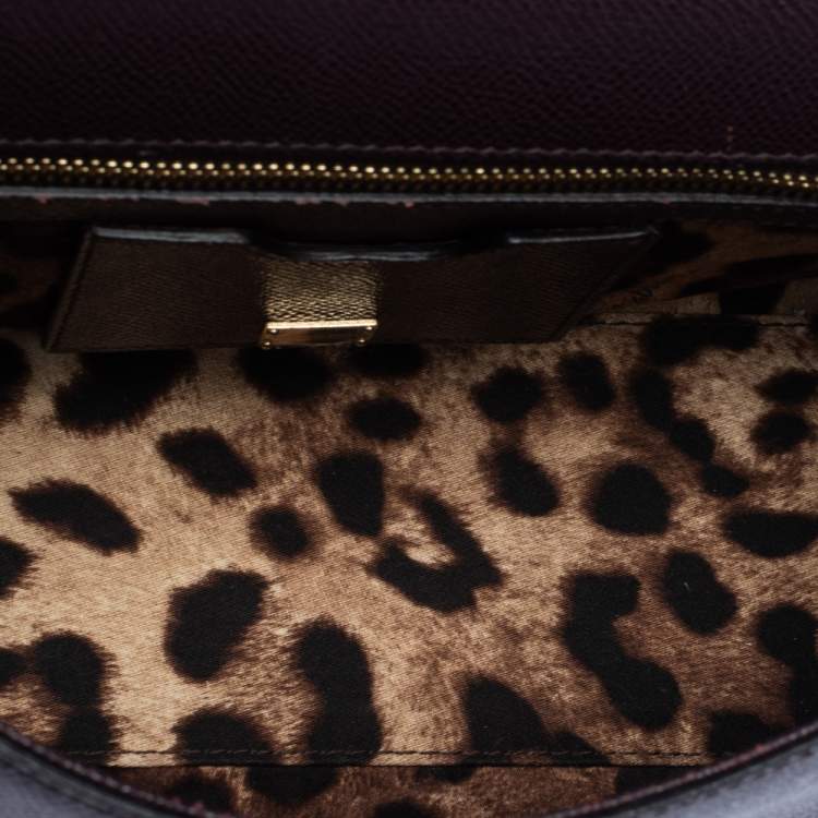 Pre Owned Dolce & Gabbana Dark Burgundy Leather Medium Miss Sicily Top Handle Bag
