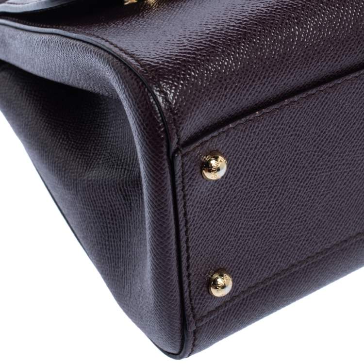 Pre Owned Dolce & Gabbana Dark Burgundy Leather Medium Miss Sicily Top Handle Bag