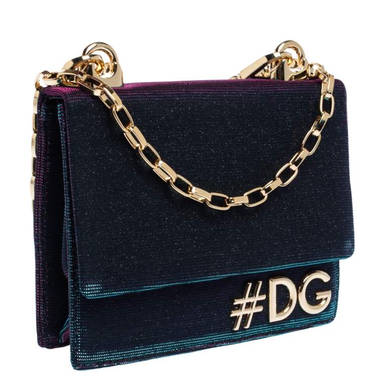 Pre Owned Dolce & Gabbana Tri Color Sparkle Fabric DG Girls Hashtag Logo Bag
