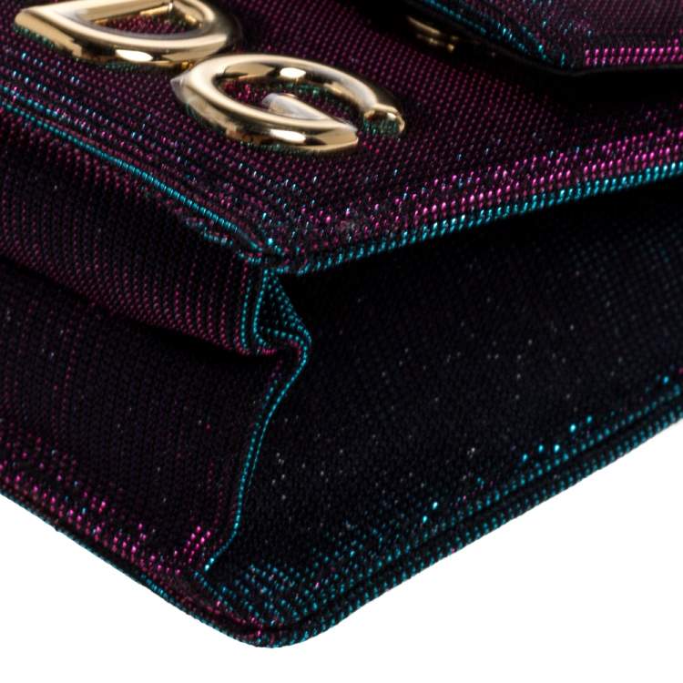 Pre Owned Dolce & Gabbana Holographic Fabric DG Girls Flap Shoulder Bag