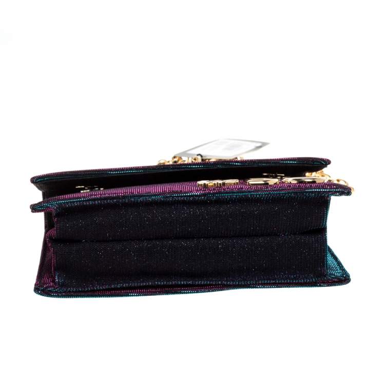 Pre Owned Dolce & Gabbana Holographic Fabric DG Girls Flap Shoulder Bag