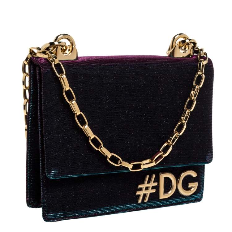 Pre Owned Dolce & Gabbana Holographic Fabric DG Girls Flap Shoulder Bag