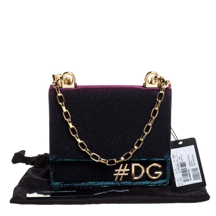 Pre Owned Dolce & Gabbana Holographic Fabric DG Girls Flap Shoulder Bag