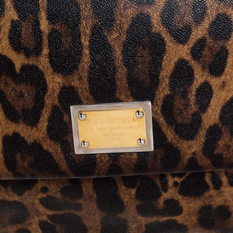 مملوكة مسبقًا Dolce & Gabbana Black/Brown Leopard Print Coated Canvas and Leather Large Miss Sicily Top Handle Bag