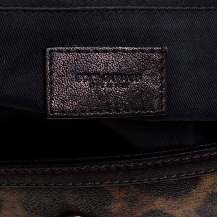 مملوكة مسبقًا Dolce & Gabbana Black/Brown Leopard Print Coated Canvas and Leather Large Miss Sicily Top Handle Bag