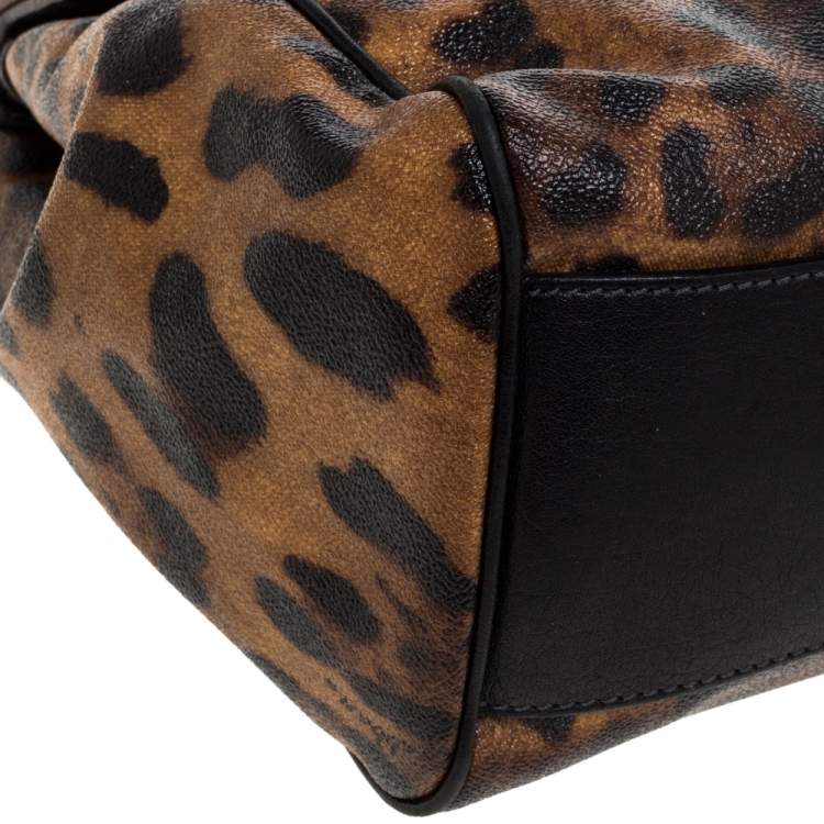 مملوكة مسبقًا Dolce & Gabbana Black/Brown Leopard Print Coated Canvas and Leather Large Miss Sicily Top Handle Bag