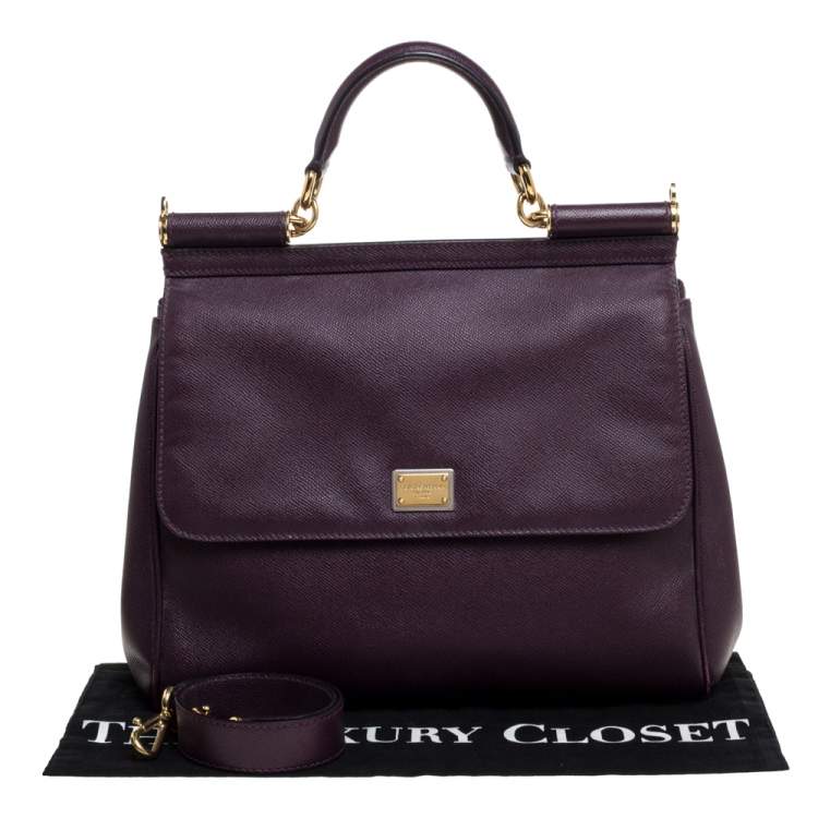 Pre Owned Dolce & Gabbana Purple Leather Large Miss Sicily Top Handle Bag
