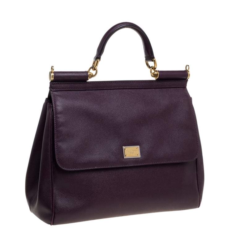 Pre Owned Dolce & Gabbana Purple Leather Large Miss Sicily Top Handle Bag