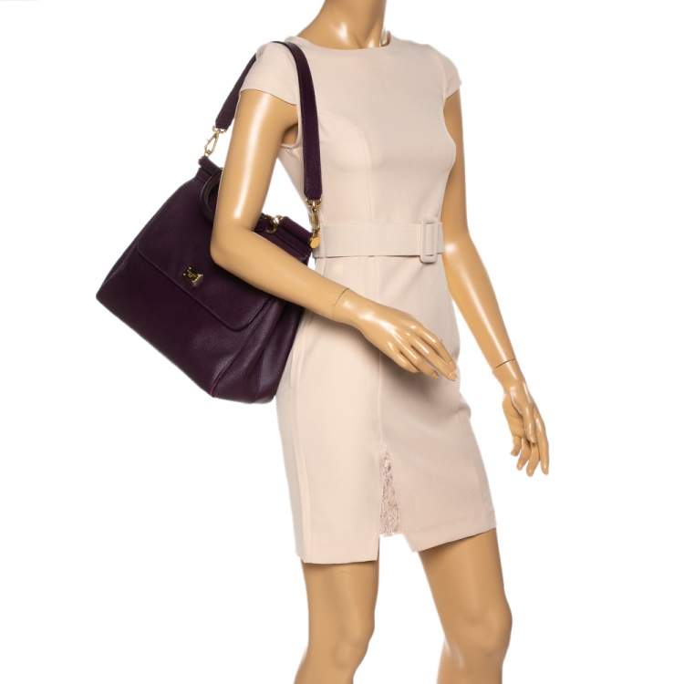 Pre Owned Dolce & Gabbana Purple Leather Large Miss Sicily Top Handle Bag