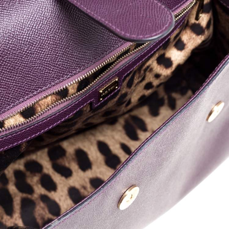 Pre Owned Dolce & Gabbana Purple Leather Large Miss Sicily Top Handle Bag